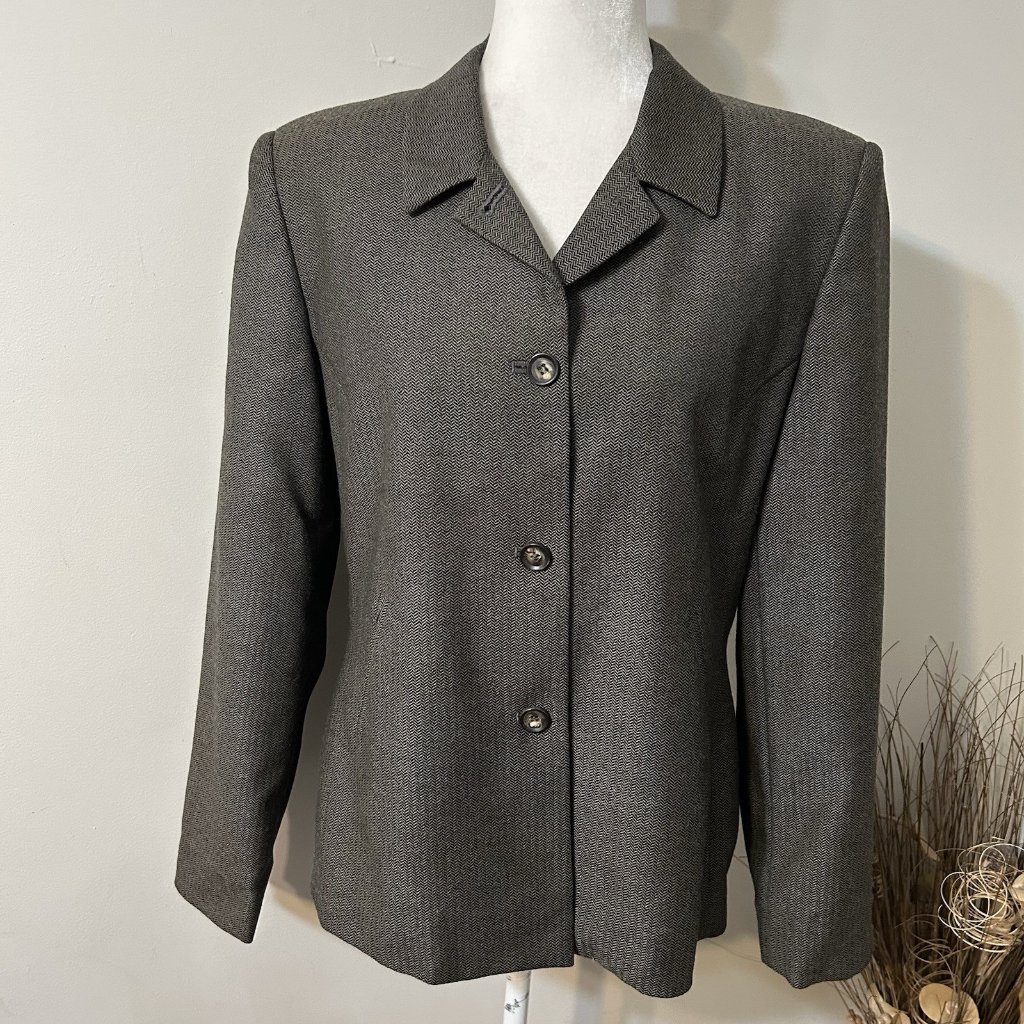 Benard Holtzman Harve Benard Women 100% Wool Blazer Striped Chevron Beige Sz 12